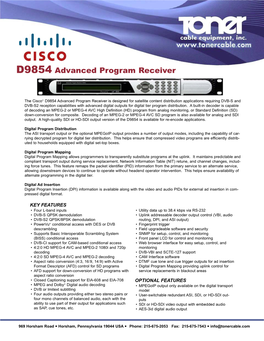 Cisco D9854 Advanced Program Reciever TCE CABLE TOOLS.Qxd