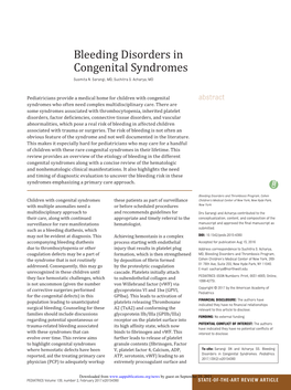 Bleeding Disorders in Congenital Syndromes Susmita N