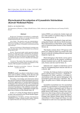 Phytochemical Investigation of Gynandriris Sisirinchium (Kuwait