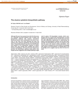 The Elusive Cytokinin Biosynthetic Pathway