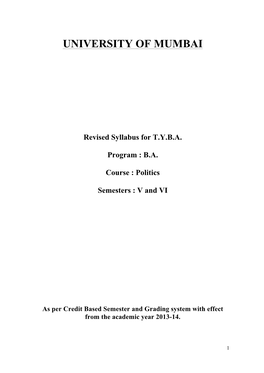 Revised Syllabus for TYBA Program : BA Course : Politics Semesters