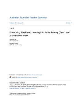 Embedding Play-Based Learning Into Junior Primary (Year 1 and 2) Curriculum in WA