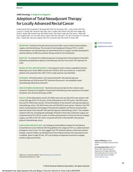 Adoption of Total Neoadjuvant Therapy for Locally Advanced Rectal Cancer