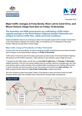 Major Traffic Changes at Forty Bends, River Lett to Carol Drive, and Mount Victoria Village from 6Am on Friday 18 November