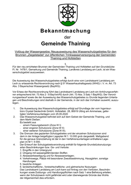 Bekanntmachung Der Gemeinde Thaining