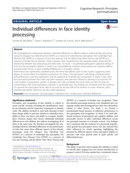 Individual Differences in Face Identity Processing Jennifer M