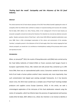 Peeling Back the Mask’: Sociopathy and the Rhizomes of the EU Food Industry