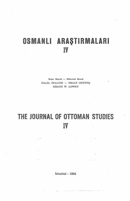 The Journal of Ottoman Studies Iv