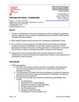 IRB Approval Criteria: Confidentiality