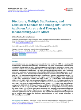 Disclosure, Multiple Sex Partners, and Consistent Condom Use Among HIV Positive Adults on Antiretroviral Therapy in Johannesburg, South Africa