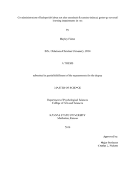 Co-Administration of Haloperidol Does Not Alter Anesthetic Ketamine-Induced Go/No-Go Reversal Learning Impairments in Rats