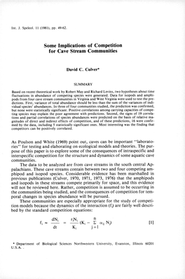 Some Implications of Competition for Cave Stream Communities