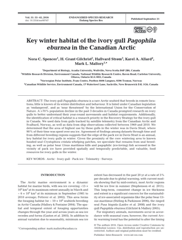 Key Winter Habitat of the Ivory Gull Pagophila Eburnea in the Canadian Arctic