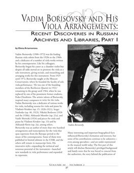 Vadim Borisovsky and His Viola Arrangements: Recent Discoveries in Russian Archives and Libraries, Part I