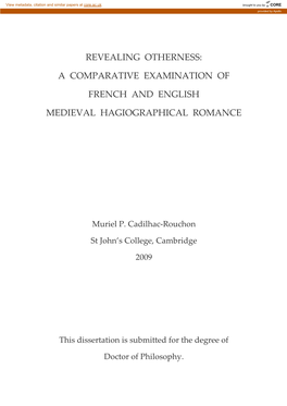 Revealing Otherness: a Comparative Examination of French and English Medieval Hagiographical Romance