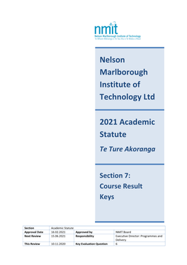 Nelson Marlborough Institute of Technology Ltd 2021 Academic