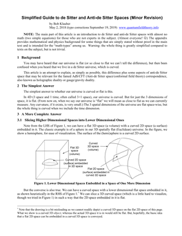 Simplified Guide to De Sitter and Anti-De Sitter Spaces (Minor Revision) by Bob Klauber May 2, 2018 (Typo Corrections September 19, 2019)