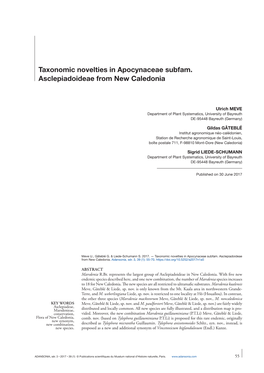 Taxonomic Novelties in Apocynaceae Subfam. Asclepiadoideae from New Caledonia