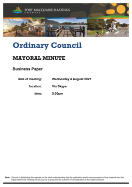 Late Reports Agenda of Ordinary Council