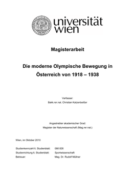 Magisterarbeit Die Moderne Olympische Bewegung In