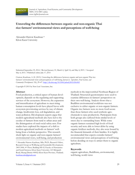 Unraveling the Differences Between Organic and Non-Organic Thai Rice Farmers' Environmental Views and Perceptions of Well-Be