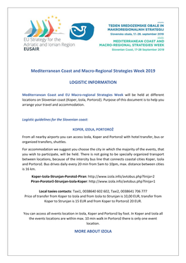 Mediterranean Coast and Macro-Regional Strategies Week 2019