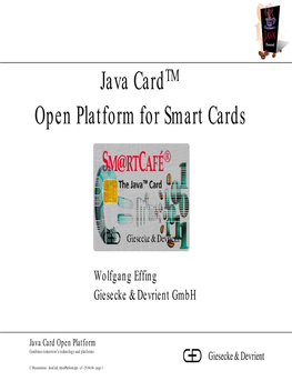 Java Cardtm Open Platform for Smart Cards