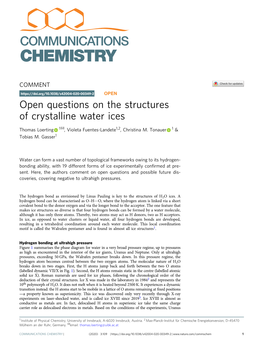 Open Questions on the Structures of Crystalline Water Ices ✉ Thomas Loerting 1 , Violeta Fuentes-Landete1,2, Christina M