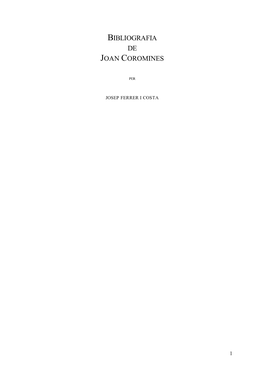 Bibliografia Completa De Joan Coromines