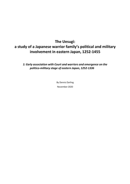 The Uesugi: a Study of a Japanese Warrior Family's Political and Military Involvement in Eastern Japan, 1252-1455