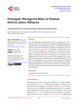 Principals' Managerial Roles in Pontian District, Johor, Malaysia