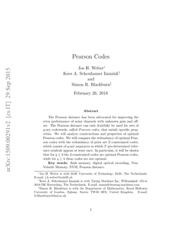Pearson Codes Arxiv:1509.00291V2 [Cs.IT] 29 Sep 2015