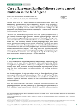 Case of Late-Onset Sandhoff Disease Due to a Novel Mutation in the HEXB Gene Angela R