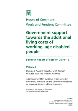 Government Support Towards the Additional Living Costs of Working–Age Disabled People