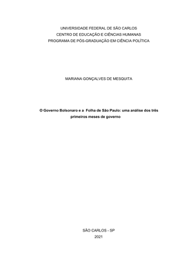 Universidade Federal De São Carlos Centro De Educação E Ciências Humanas Programa De Pós-Graduação Em Ciência Política