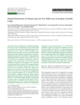 Natural Occurrence of Tomato Leaf Curl New Delhi Virus in Iranian Cucurbit Crops