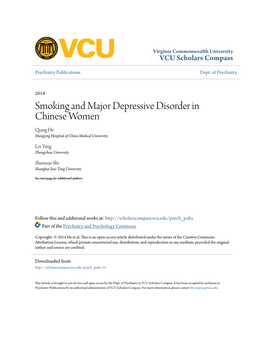 Smoking and Major Depressive Disorder in Chinese Women Qiang He Shengjing Hospital of China Medical University