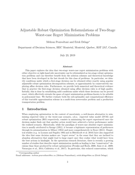 Adjustable Robust Optimization Reformulations of Two-Stage Worst-Case Regret Minimization Problems