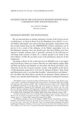 On Kings and on the Last Days in Seventh Century Iraq: a Mandaean Text and Its Parallels