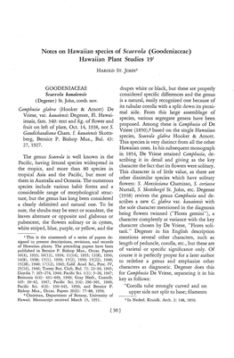 Notes on Hawaiian Species of Scaevola (Goodeniaceae) Hawaiian Plant Studies 191