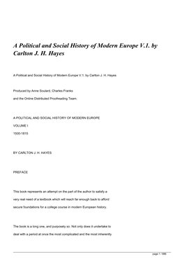A Political and Social History of Modern Europe V.1