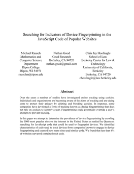 Searching for Indicators of Device Fingerprinting in the Javascript Code of Popular Websites