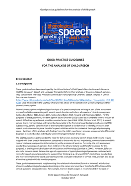 Good Practice Guidelines for the Analysis of Child Speech