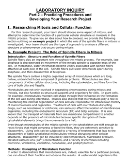 LABORATORY INQUIRY Part 2 – Practicing Procedures and Developing Your Research Project