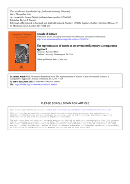 Representation of Insects in the Seventeenth Century: a Comparative Approach Domenico Bertoloni Melia a Indiana University, Bloomington, IN, USA