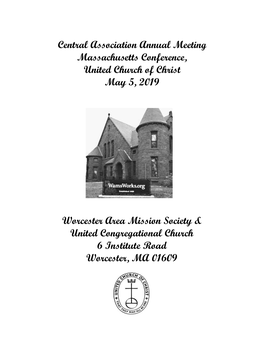 Central Association Annual Meeting Massachusetts Conference, United Church of Christ May 5, 2019