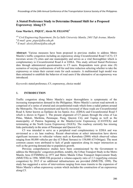 A Stated Preference Study to Determine Demand Shift for a Proposed Expressway Along C5