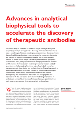 Advances in Analytical Biophysical Tools to Accelerate the Discovery Of