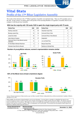 Vital Stats Profile of the 17Th Bihar Legislative Assembly