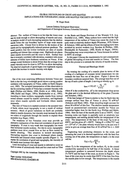 Global Decoupling of Crust and Mantle: Implica•Ons for Topography,Geoid and Mantle Viscosity on Venus